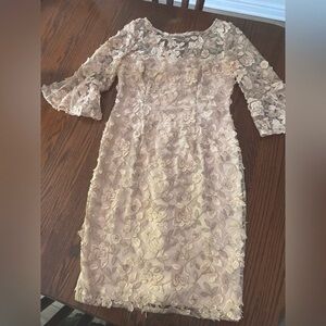 Adrianna Papell Floral Lace 3/4 Sleeve Dress Peach colour Melanie Lyne